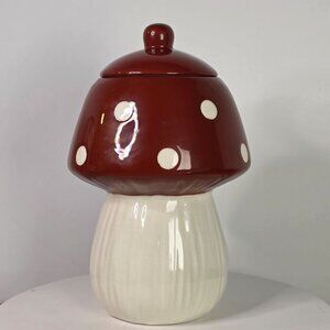 Target Bullseye Mushroom Shaped Red Polka Dot Ceramic Canister With Lid